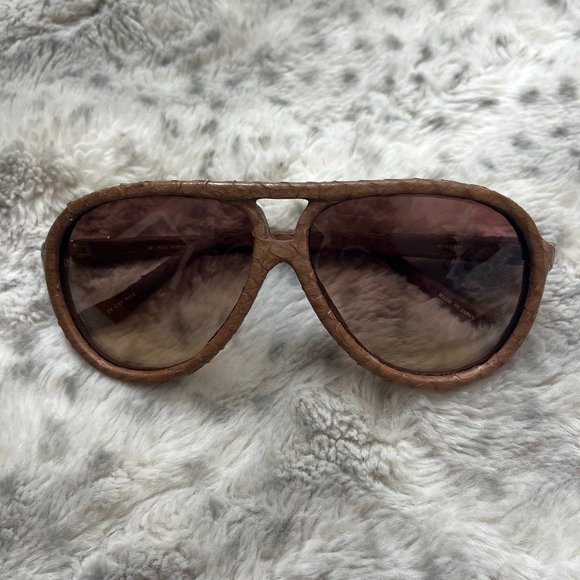 Linda Farrow -Aviator Sunglasses – Brown Snakeskin Frame MSRP$1150 Super Rare
